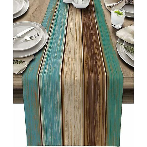 33cm183cm Chemin De Table En Coton Et Lin Commoderustique Grange Bois Et Bleu Sarcelle Vert Marron Antid Apant Toile De Jute Rectangle Dcor De Ta