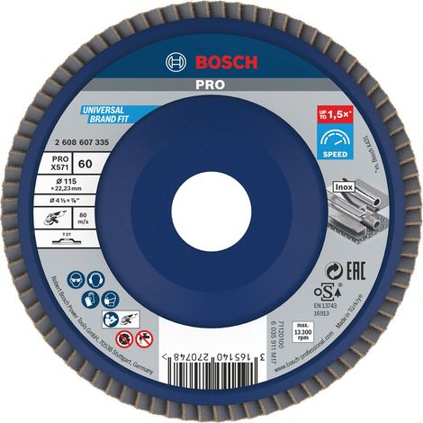 BOSCH 2608607335 PLATEAU À LAMELLES SURFACE BOMBÉE DIAMÈTRE 115 MM GRAIN 60 (1/3)