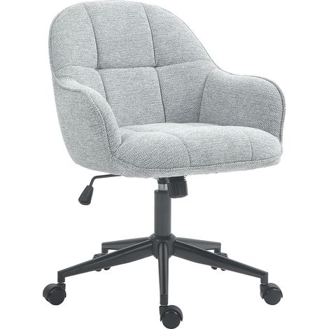 Fauteuil bureau gris tissu capitonné hauteur réglable pivotant 360° piètement noir ergonomique
