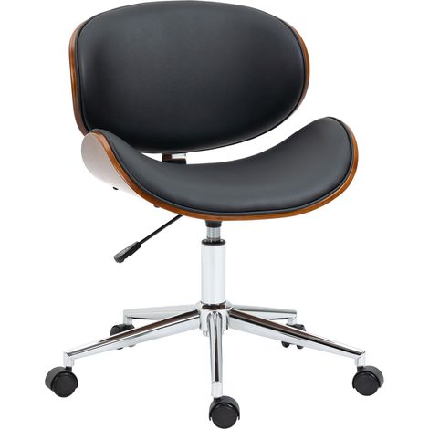 Chaise de bureau style vintage, réglable en hauteur, pivotante à 360°, en bois de peuplier, revêtement en similicuir, 53 x 53 x 77–87 cm (1/5)