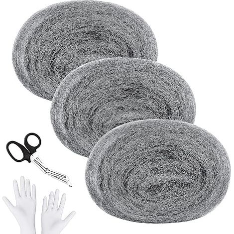 Steel Wool, Set of 3 Fine Iron Straws 2, Rodent Proof Steel Wool Kit with Scissors Gloves, Reusable Anti-Rodent Steel Wool for Cleaning, Polishing, Sealing Holes – 15 m (1/5)