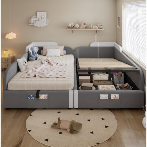 Polsterbett mit Stauraum 90x200 cm aus Samt Grau OKMYHOME (1/5)