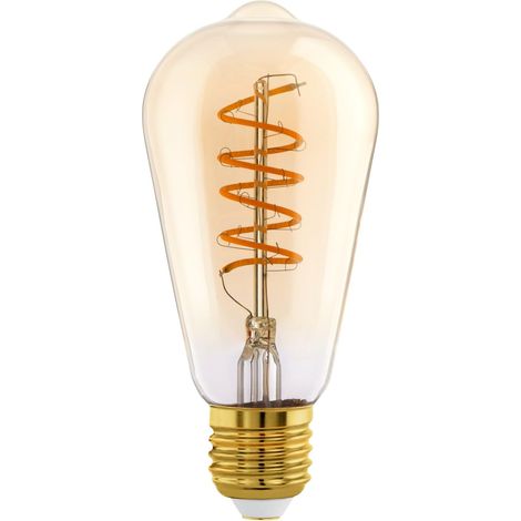 Lampe LED E27 dimmable, ampoule Edison vintage spirale, forme piston, éclairage rétro ST64, 4W (équivaut 25W), 245 lumens, blanc chaud ambré 2200K, Ø 6,4 cm