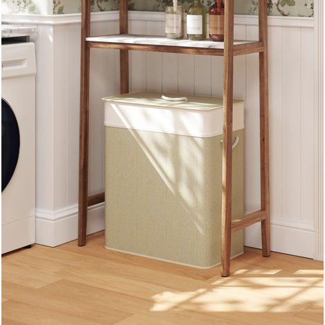 Panier à linge en bambou 52x32x63 cm blanc, avec rangement, pour salle de bain FloraGrace (1/5)