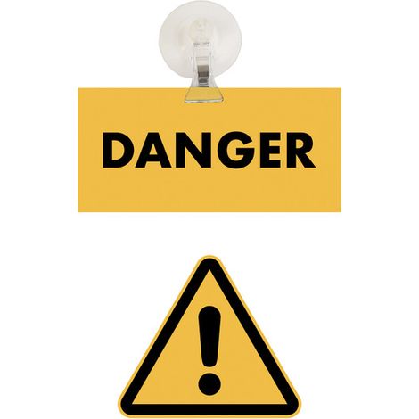 Panneau PVC "DANGER" fond jaune format A5 avec fixation ventouse (1/4)