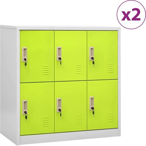 Lot de 2 Armoires à casiers Meuble de Rangement - Style Contemporain Gris clair et vert 90x45x92,5 cm Acier BV460776 - BonneVie (1/5)