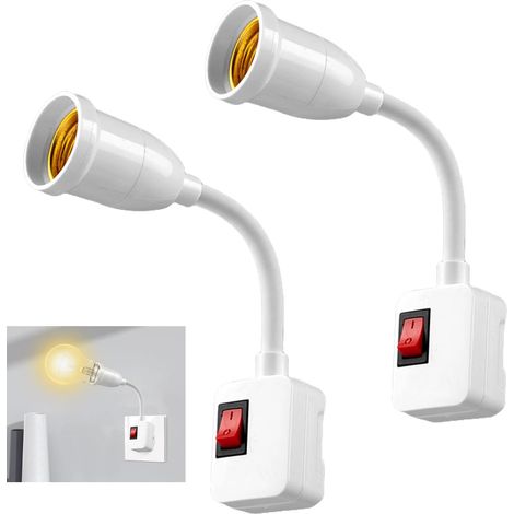 2 Stücke Lampenfassung E27 mit Schalter: E27 Sockel Lampenfassung, Steckdosenlampe mit 20 cm Flexibler Schwanenhals, 360 Verstellbar Leselicht für Küchenlampe Wandlampen und Glühbirnen