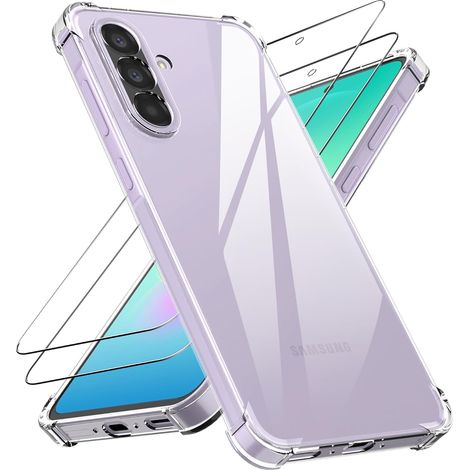 Clair Coque pour Samsung Galaxy A27 5G, avec 2 Verre Trempé, Anti-Rayures et Antichoc TPU Etui de Anti-jaunissement Ultra Mince Transparent Protection Housse Samsung A27, Clear