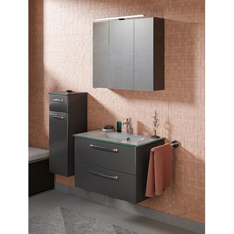Badmöbel Set mit Glaswaschbecken TRENTO-66 in anthrazit Glanz, B/H/T: ca. 122/200/50 cm (1/5)