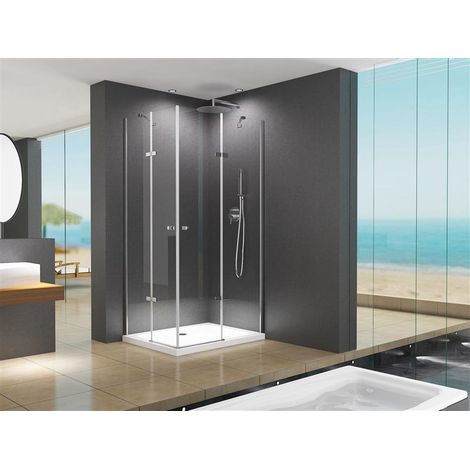 BuyLando 90x90x195 cm Eck Duschkabine Klarglas inkl Duschtasse (1/5)