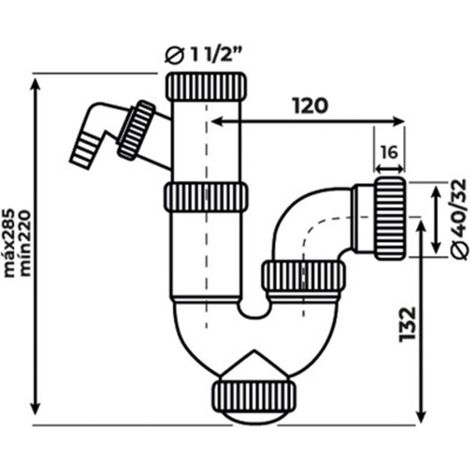 Sortie horizontale incurvée extensible pour siphon, prise auxiliaire de 40 mm