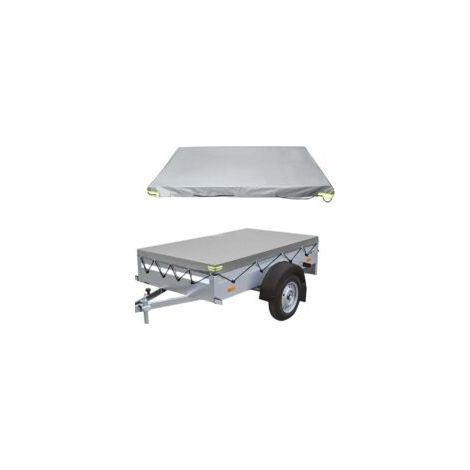 Convient pour Lntyq – Bâche pour remorque plateau 214 x 122 cm – PVC 420D imperméable – Protège les remorques jusqu'à 750 kg – Housse ajustée grise (1/2)