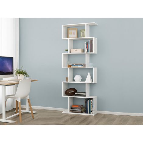 Dmora - Libreria Alowha, Mobile con ripiani, Biblioteca da ufficio, 100% Made in Italy, cm 80x25h192, Bianco lucido (1/5)