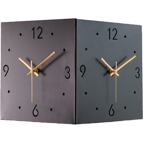 Horloge murale d'angle double face - Objet décoratif moderne avec capteur numérique carré silencieux et fonction lumineuse pour la décoration du salon, noir (1/5)