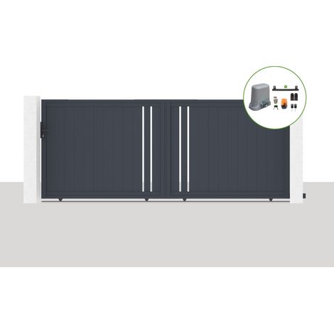 Pack portail coulissant électrique GIONA 400x160cm Gris + Motorisation TANKER C600 (1/5)