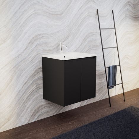 Inda - Meuble de salle de bain L.60 avec vasque mate / Noir mat 2 (1/5)