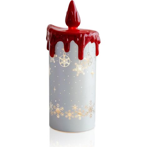 Bougies LED Noël en Verre, Sans Flamme avec Motif Flocon de Neige, Effet Vacillant, Décoration de Table et Intérieur7,5 x 18 cm, Argent (1/5)