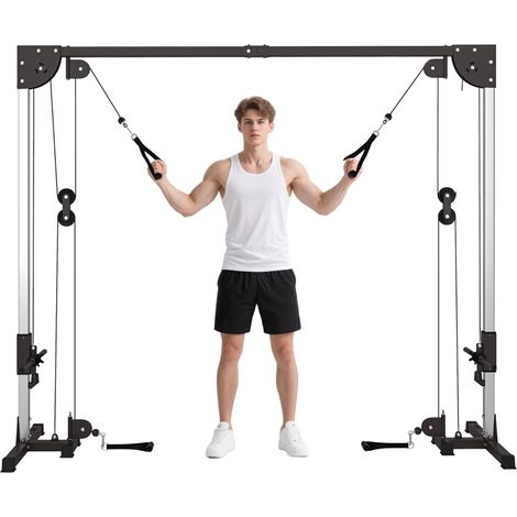 Appareil de musculation double poulie crossover avec haltères 50kg parfait pour l'entraînement à domicile dimensions 245x85x207 cm (1/5)