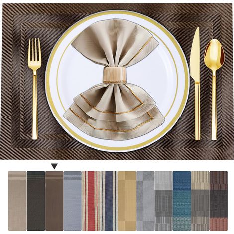 4 Sets de Table Lavable PVC Vinyle Dessous Assiette de Dîner Durables Napperon Rectangulaire Intérieure/Extérieure 4 Pièces 01 Marron (1/5)