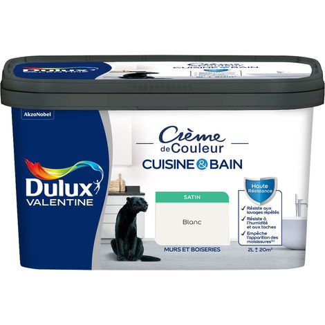 Dulux Valentine Peinture Intérieure Crème de Couleur Cuisine et Salle de bain - Satin Blanc 2 L