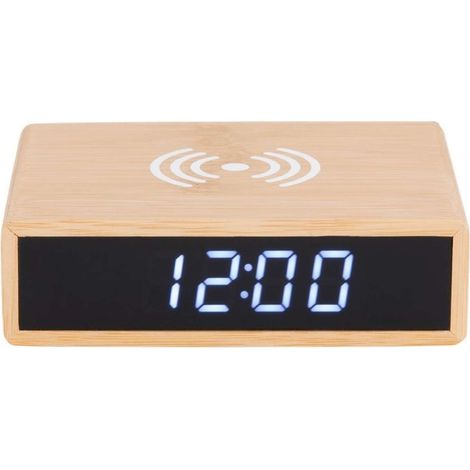 Réveil LED en bambou avec recharge smartphone sans fil (1/5)