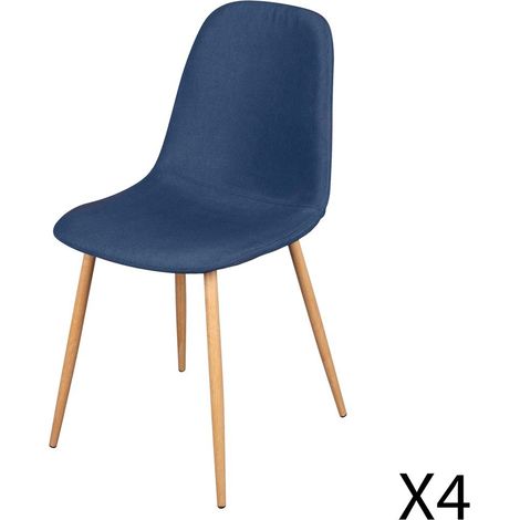 Set von 4 Stühlen aus blauem Stoff mit Metallbeinen in Holzoptik – 45x87x54 cm, Sitzhöhe 49 cm – Kollektion NORDICA