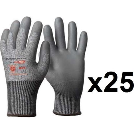 25 paires de gants anticoupures HPPE enduction polyuréthane P500 Eurotechnique - Taille: 10