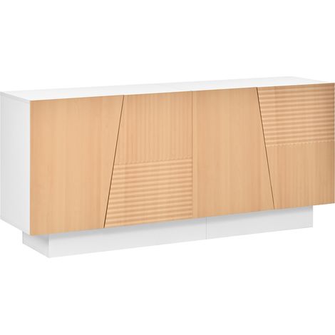 Buffet moderne blanc et bois naturel avec 4 portes et 2 espaces de rangement séparés (1/5)