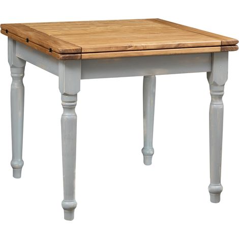 Ausziehtisch im Country-Stil aus massivem Lindenholz mit antikiertem weißem Finish L90xPR90xH80 cm. Made in Italy
