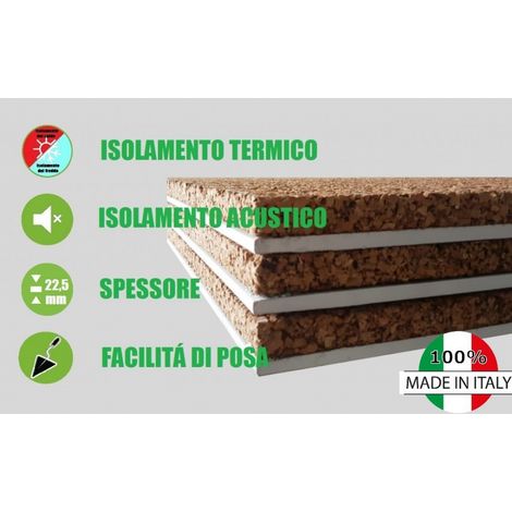 Pannello Accoppiato Cartongesso e Sughero Naturale per Isolamento Termico/Acustico - Spessore 22,5 mm  - 120 X 50 cm -  Italfrom (1/2)