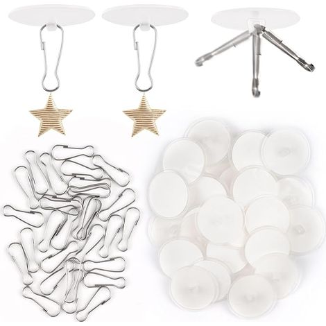 Deckenhaken Selbstklebend, 30 Stück Transparente Klebehaken Decke und 30 Stück Fahnenmast Clip, Klebehaken Ohne Bohren für Decken, Küche, Badezimmer, Wand (1/5)