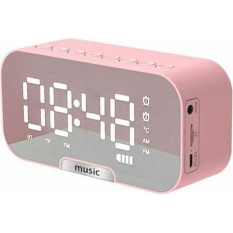 5-in-1 Multifunktionsuhr, Bluetooth-Lautsprecher, FM-Radio, digitaler Spiegelwecker, Temperaturanzeige, wiederaufladbar – Rosa (1/5)