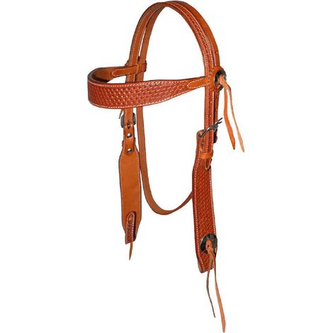 Taglia unica, Cioccolato: Testiera western in cuoio con frontalino largo e lavorazione basket