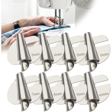Jeu de 8 pieds-de-biche universels pour machine à coudre, ourlet large, pieds à ourlet incurvé (3-10 mm) (1/4)