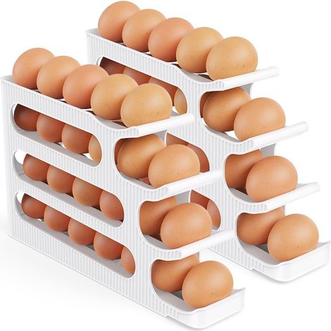 2 Pièces - Rangement Oeuf Frigo - Distributeur Oeufs - Gain De Place Et Roulage Automatique - Pour Cuisine Et Réfrigérateur - Transparent - 4 Étages
