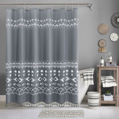 Duschvorhang 180 x 180 cm, Boho-Grau, wasserdicht, bedrucktes Polyester