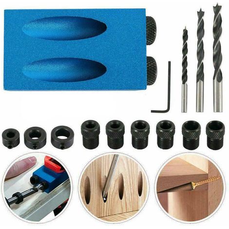 14 pièces Kit de gabarit à trous de poche Guide oblique angle perceuse localisateur trou outil bois (1/5)