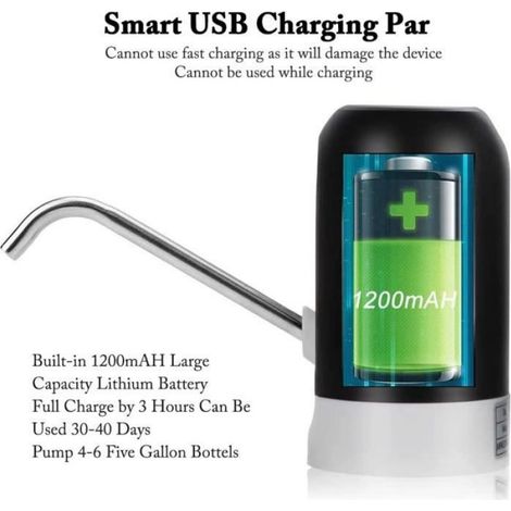 Distributeur D Eau - Pompe Electrique Portable Rechargeable USB - Pour Bouteilles De 5 L - Fonctionnement A Une Touche (1/4)