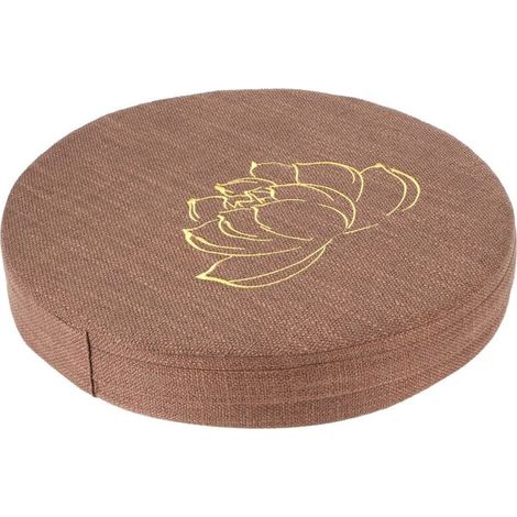 1 Coussin rond, Lin naturel brodé, Housse amovible lavable, Diamètre 40 cm, Pour méditation tatami balcon (1/4)