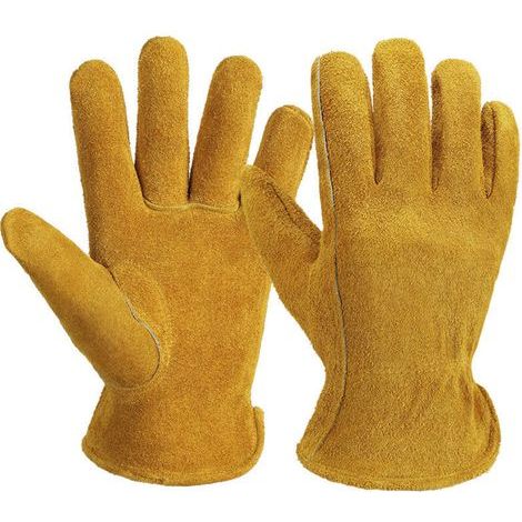 Gants d'extérieur, gants de travail en cuir, résistants à l'usure et respirants, pour la coupe du bois, jaune, taille S, 23 cm (1/4)