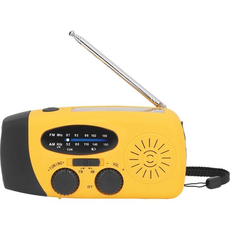 Radio solaire multifonction avec manivelle, lampe d'urgence anti-catastrophe, recharge par dynamo à main (batterie intégrée incluse), orange, modèle européen (certifié CE+FCC+ROHS+MSDS) (1/5)