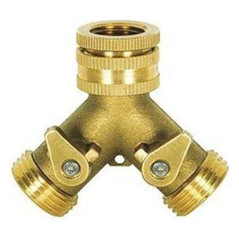Lot de 3 raccords de robinet en laiton à double sortie - Filetage 20/27 (3/4"), joints anti-fuite intégrés, résistants à la corrosion, pour arrosage jardin et raccordement multiple. (1/5)