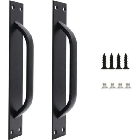 Ahlsen Juego de 2 Tiradores para Puerta de Granero, Manija de Puerta de Granero, Tirador de Puerta de Aciero Macizo, Manija para Puerta Corrediza Pesada para Cocina, Muebles, Incluye Tornillos, Negro, (1/4)