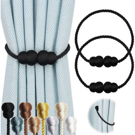 Attaches de rideaux magnétiques, élégantes attaches de rideaux d'extérieur, noires, lot de 2 (1/4)