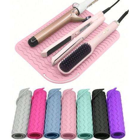 Tapis résistant à la chaleur en silicone portable bleu, outil de coiffage pour voyage : tapis d'isolation antidérapant pour lisseur et fer à boucler, adapté à la table de toilette pour voyage (1/4)