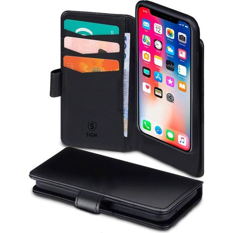 Custodia a portafoglio sign 2 in 1 per iphone 12 pro max - nera