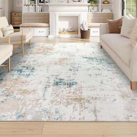 Tapis Salon Beige 200x300cm Grand Lavable Doux Poil Court Moderne pour Chambre et Salle à Manger