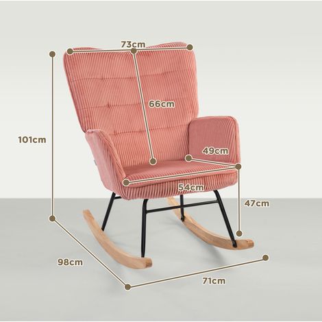 Sedia a dondolo in tessuto effetto corduroy con braccioli e base in legno, rosa MODENUIT (1/4)