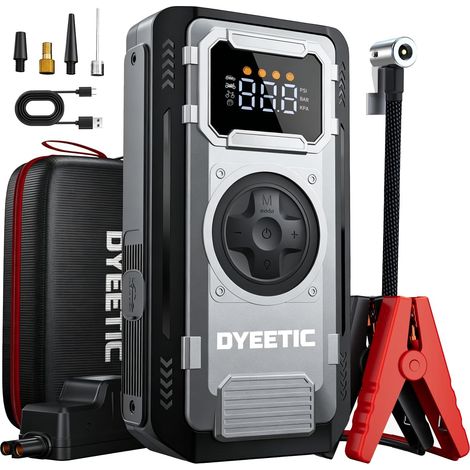 Booster Batterie Voiture avec Compresseur à Air, 6000A 150PSI/10.3Bar Gonfleur Pneus Démarreur Batterie Voiture (Tout Gaz / 10L Diesel), 12V Jump Starter avec Câbles de Démarrage, Écran LCD (1/5)
