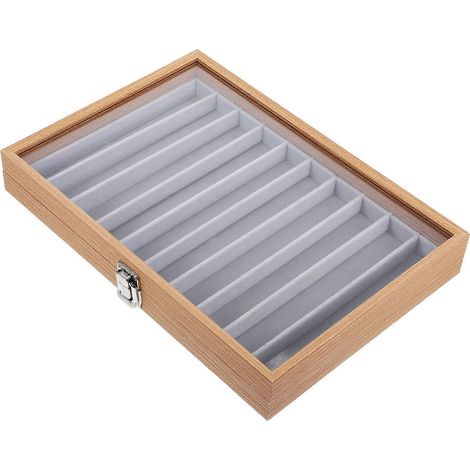 Plateau de rangement en bois pour colliers avec couvercle en verre transparent, compatible avec les boîtes à bijoux (2 pièces). (1/5)